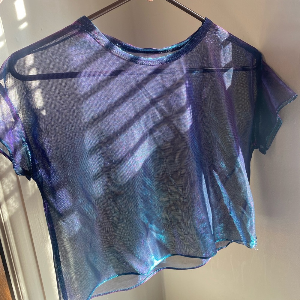 Iridescent Mesh Cropped Tee